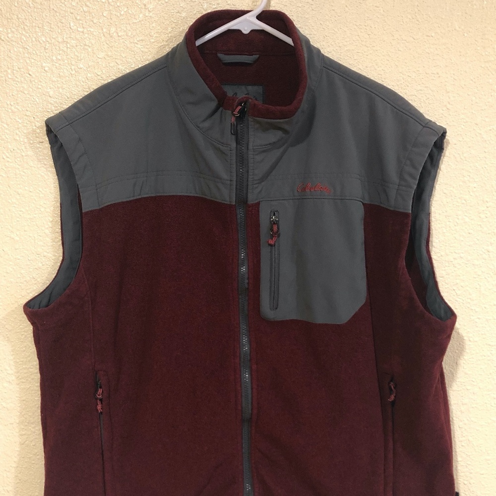 Cabela's Retro Fleece Burgundy & Gray Vest Men's Sz 2XL